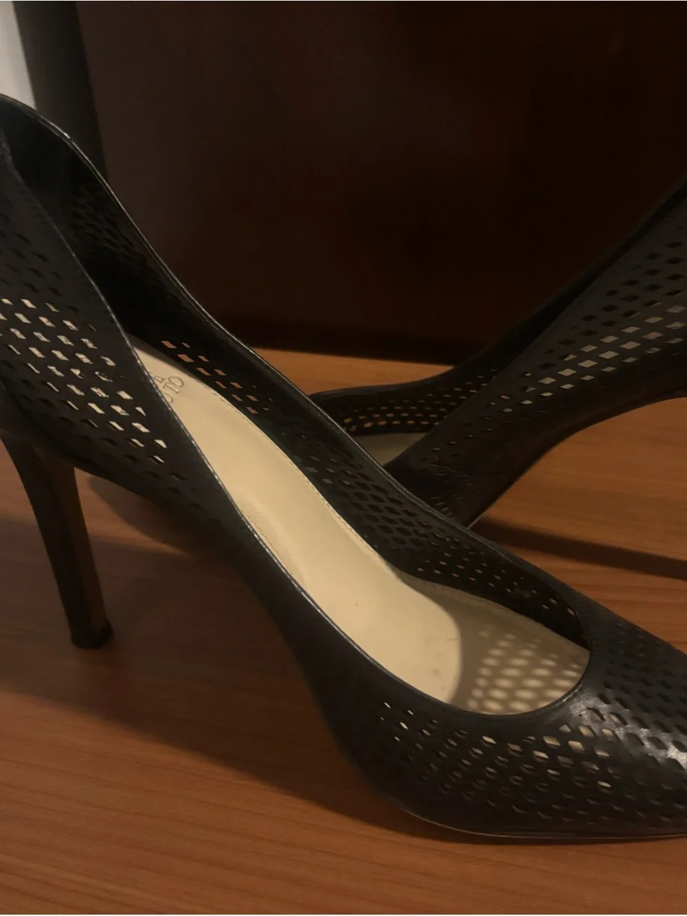 Vince Camuto Black Perforated Pointed-Toe Stiletto Pumps